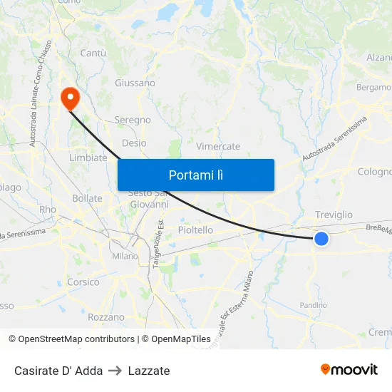 Casirate D' Adda to Lazzate map