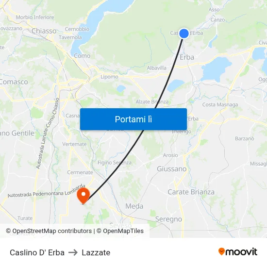 Caslino D' Erba to Lazzate map