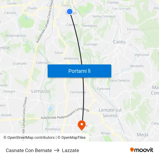 Casnate Con Bernate to Lazzate map