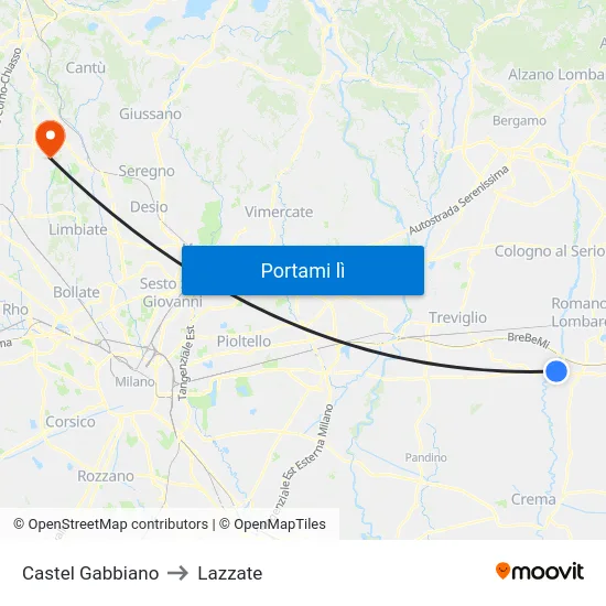 Castel Gabbiano to Lazzate map