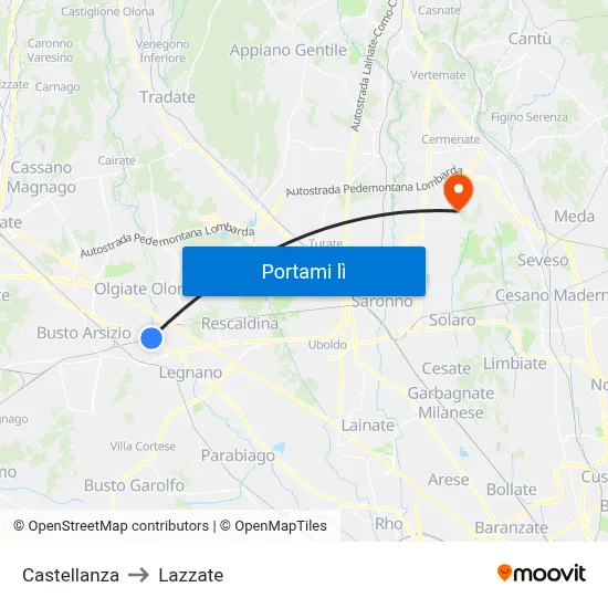 Castellanza to Lazzate map