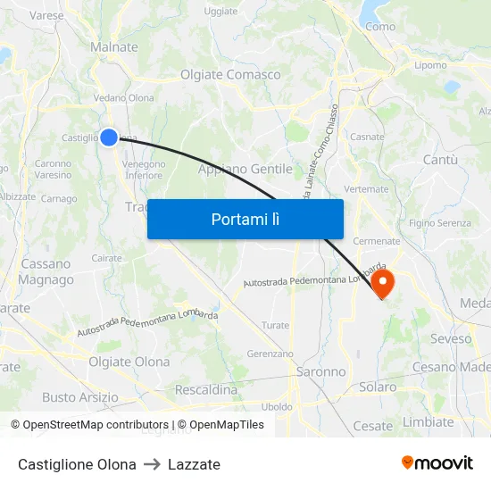 Castiglione Olona to Lazzate map