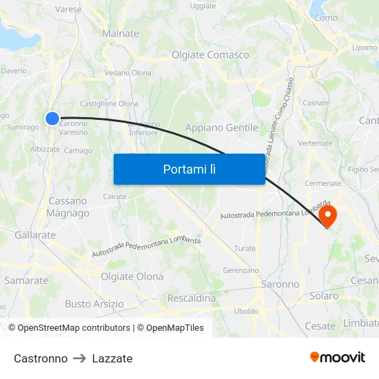 Castronno to Lazzate map