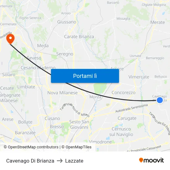 Cavenago Di Brianza to Lazzate map