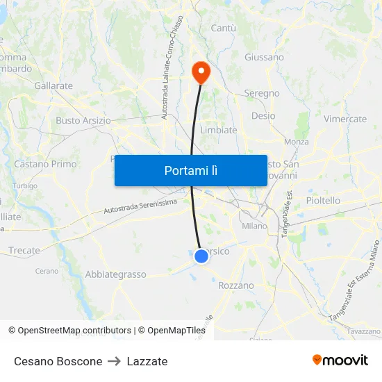 Cesano Boscone to Lazzate map