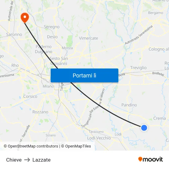 Chieve to Lazzate map