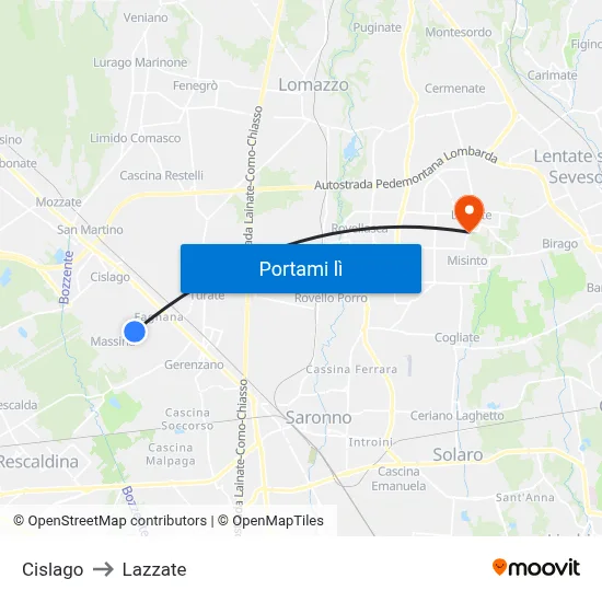 Cislago to Lazzate map