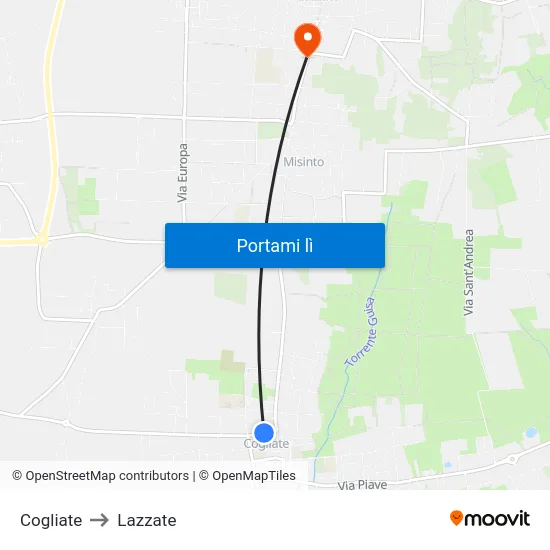 Cogliate to Lazzate map