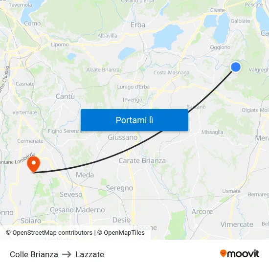 Colle Brianza to Lazzate map