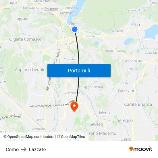 Como to Lazzate map