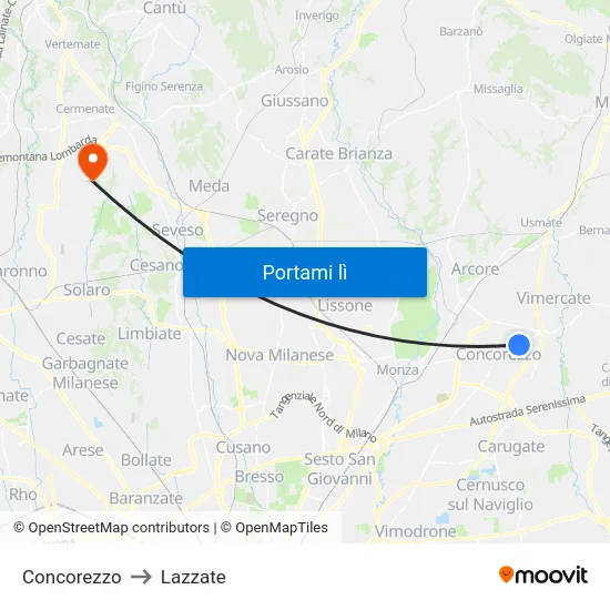 Concorezzo to Lazzate map