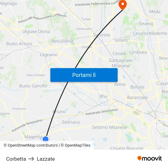 Corbetta to Lazzate map