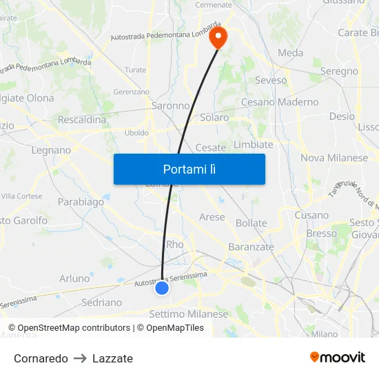 Cornaredo to Lazzate map