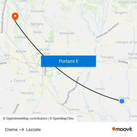 Crema to Lazzate map