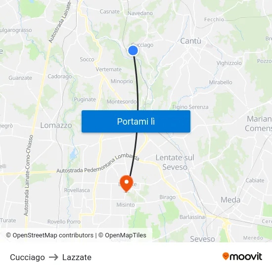 Cucciago to Lazzate map