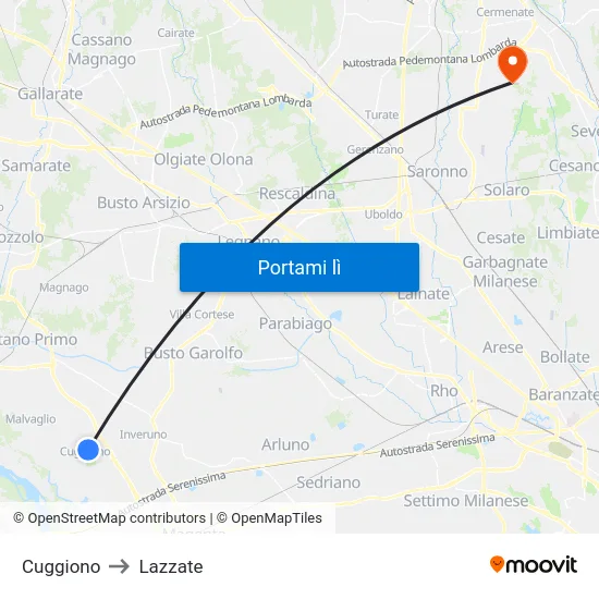 Cuggiono to Lazzate map