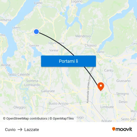 Cuvio to Lazzate map