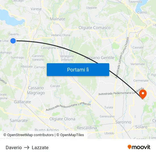 Daverio to Lazzate map