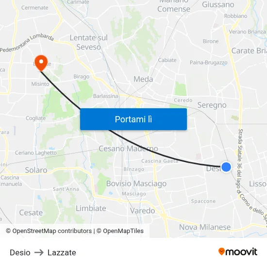 Desio to Lazzate map