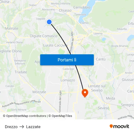 Drezzo to Lazzate map