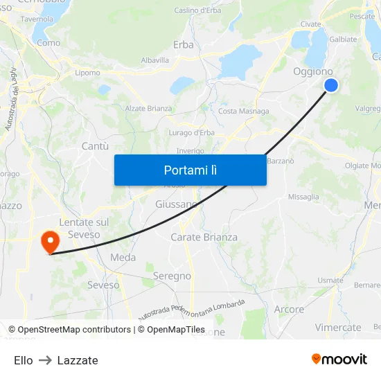 Ello to Lazzate map