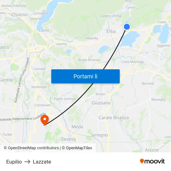 Eupilio to Lazzate map