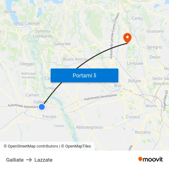 Galliate to Lazzate map