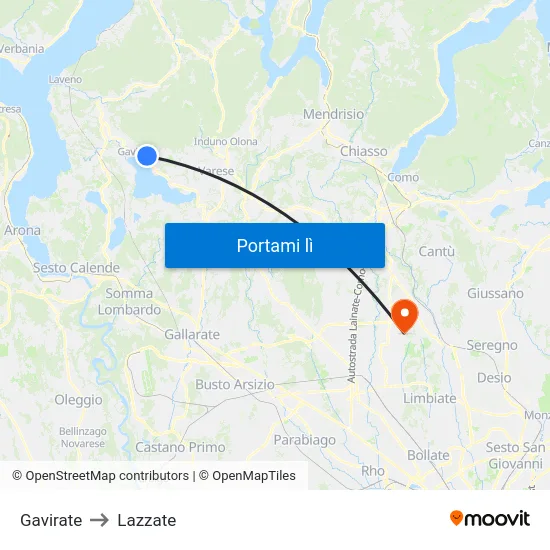 Gavirate to Lazzate map