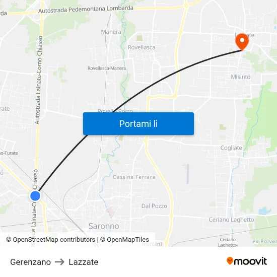 Gerenzano to Lazzate map