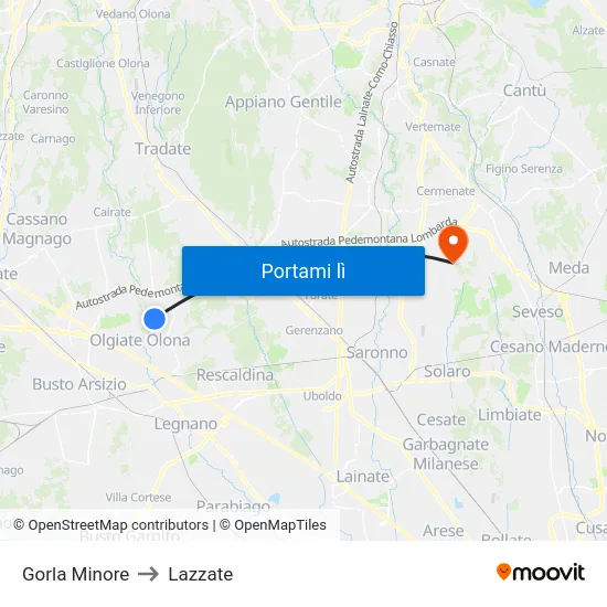 Gorla Minore to Lazzate map
