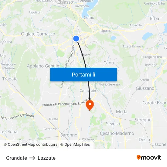 Grandate to Lazzate map