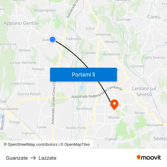 Guanzate to Lazzate map