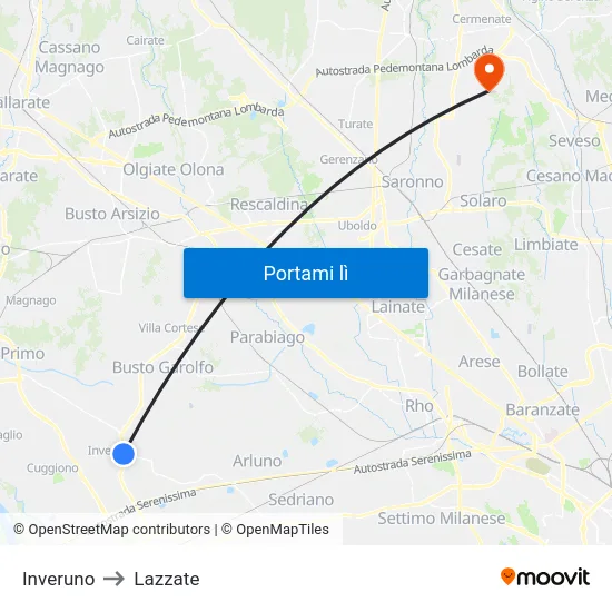 Inveruno to Lazzate map
