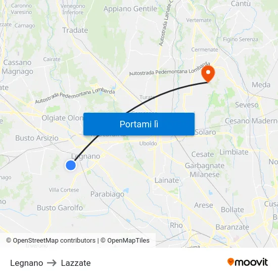 Legnano to Lazzate map