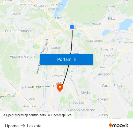 Lipomo to Lazzate map