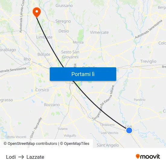Lodi to Lazzate map