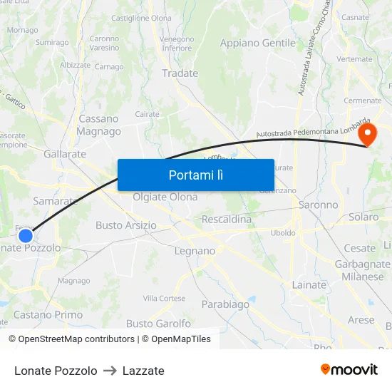 Lonate Pozzolo to Lazzate map