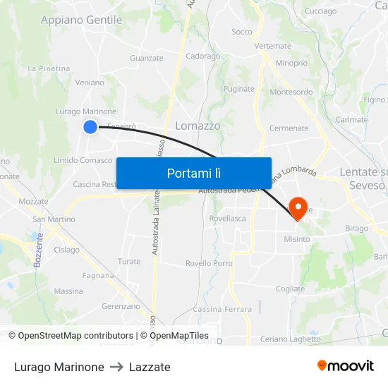 Lurago Marinone to Lazzate map