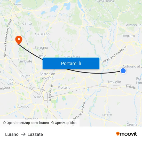 Lurano to Lazzate map
