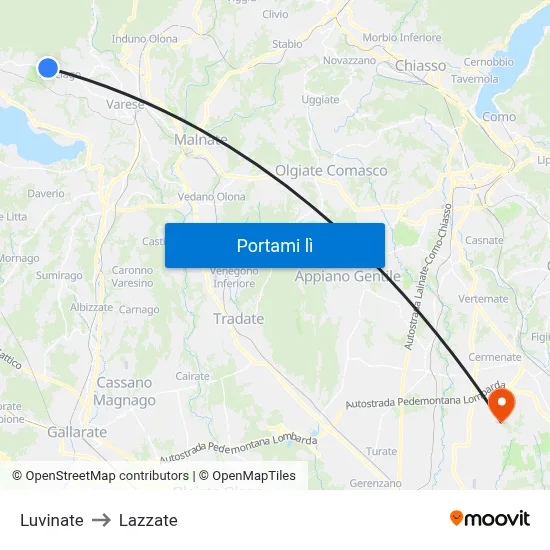 Luvinate to Lazzate map