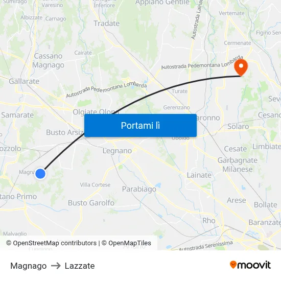 Magnago to Lazzate map