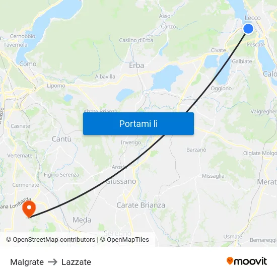 Malgrate to Lazzate map