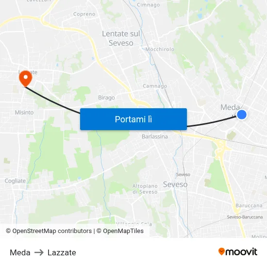 Meda to Lazzate map