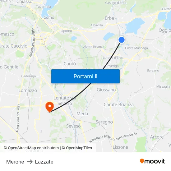 Merone to Lazzate map