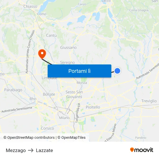 Mezzago to Lazzate map