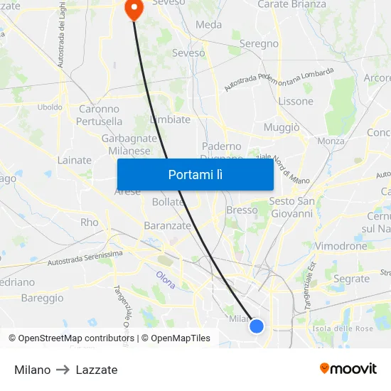 Milano to Lazzate map