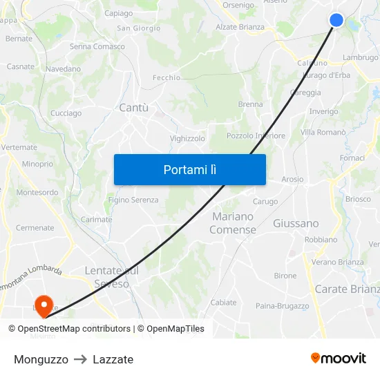 Monguzzo to Lazzate map