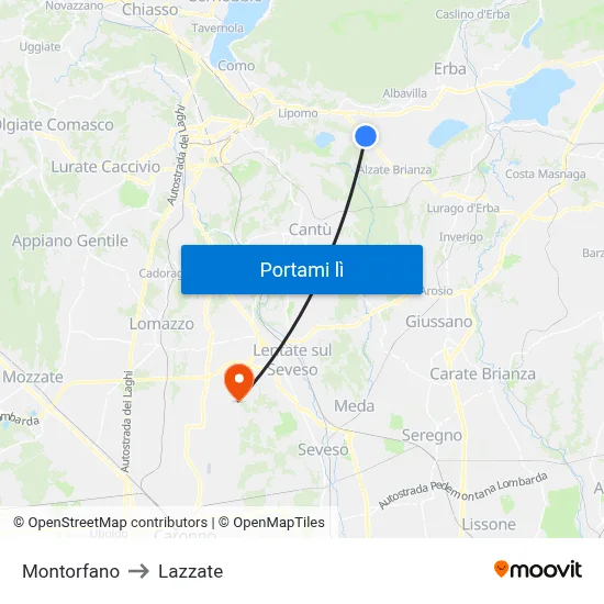 Montorfano to Lazzate map