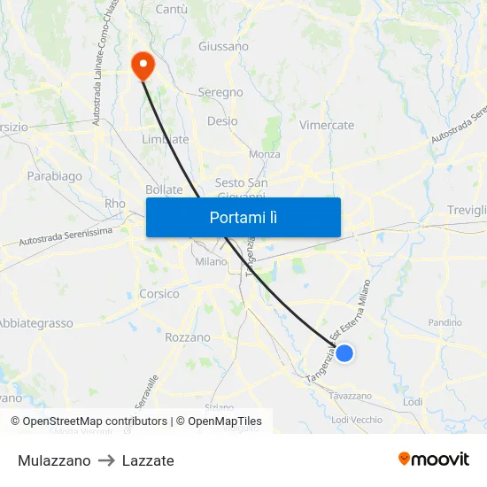Mulazzano to Lazzate map