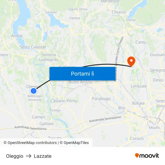 Oleggio to Lazzate map